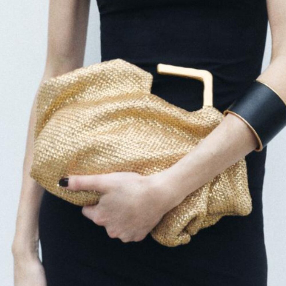 ZARA Metal Strap Gold Clutch Bag Purse